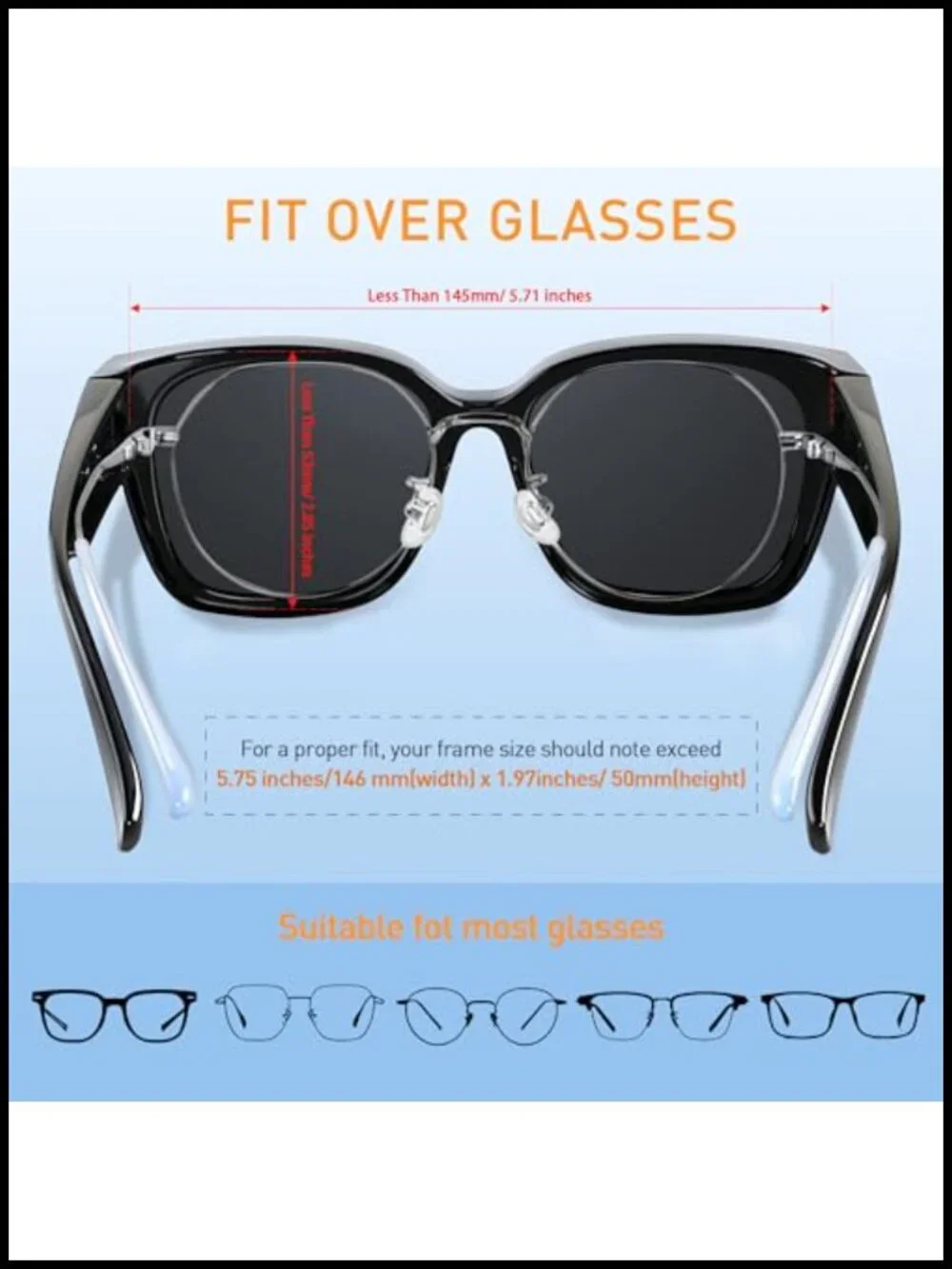 Polarized Fit Over Glasses Sunglasses Oversized Square UV400 TR90